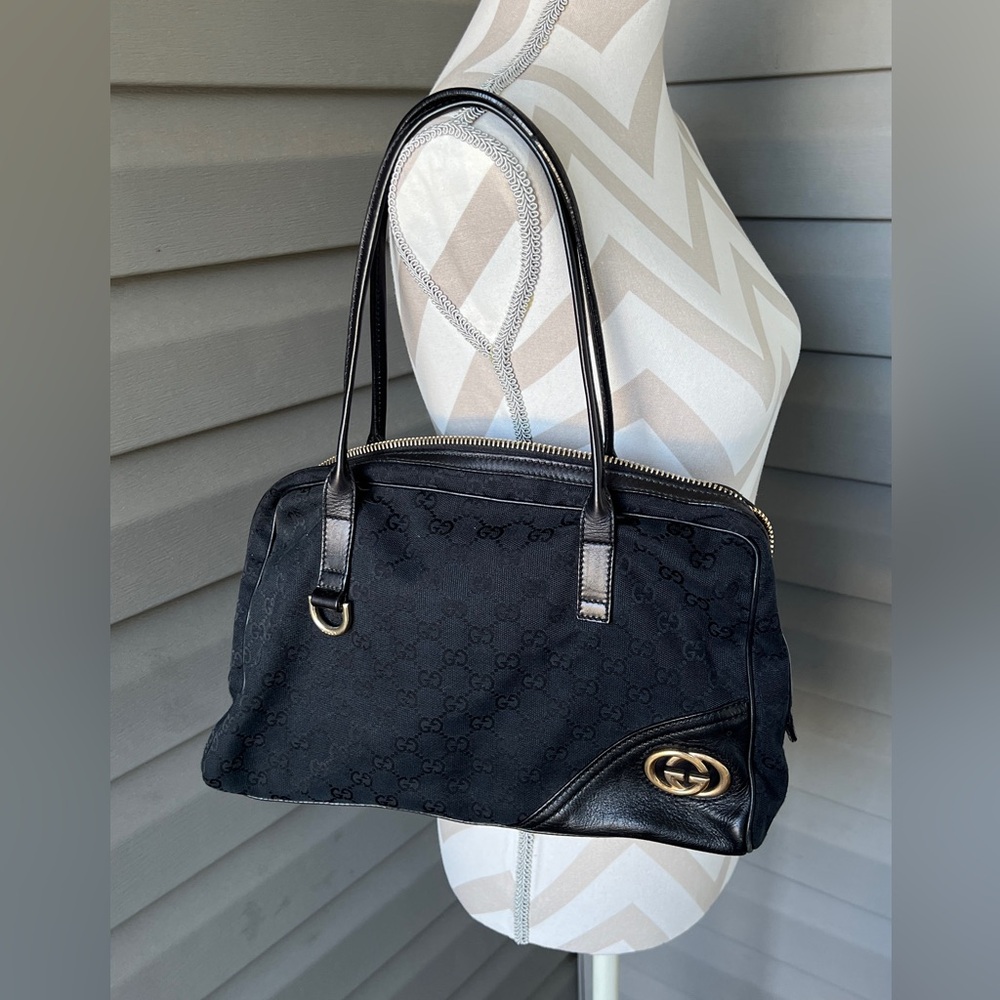GUCCI Monogram Medium Britt Boston Black - Picture 1 of 13